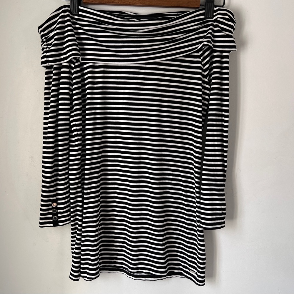 White House Black Market Off the Shoulder Stripes Black & White Womens XS